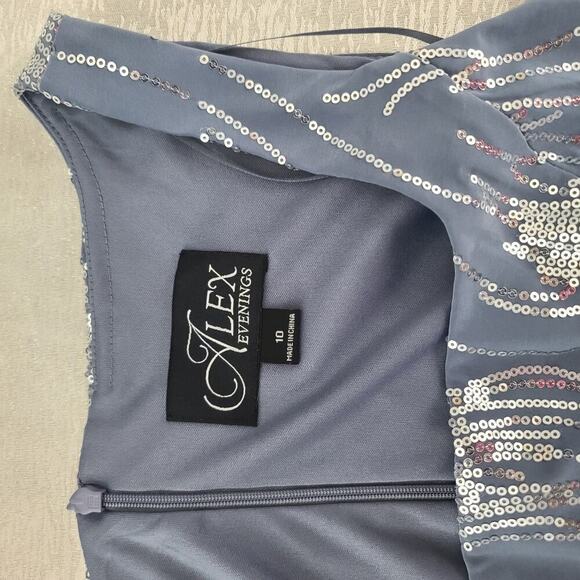 Alex Evenings Angela Firework Sequin Dress Steel Blue SZ 10 Formal Party Wedding - Picture 8 of 10